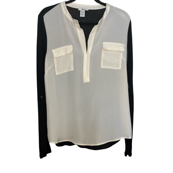 Bar III Black and Ivory Sheer Long Sleeve Blouse, Size XL-NWT - Picture 3 of 6
